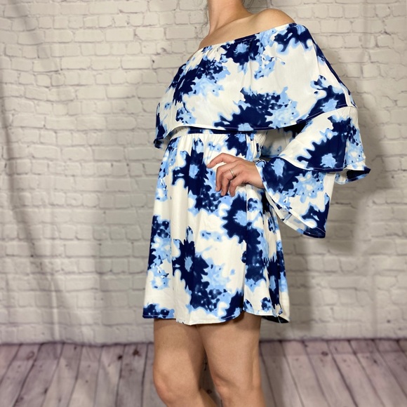 Blue tie dye off the shoulder dress - Picture 3 of 5
